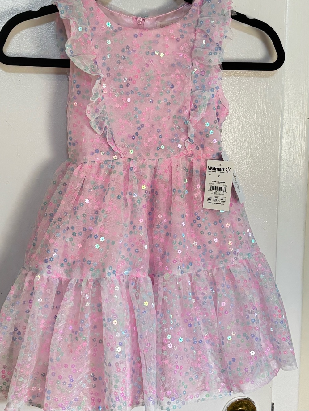 Kensie Girl Pink Iridescent Dress NWTags.Ruffle top Full Skirt Fully Lined SZ 7